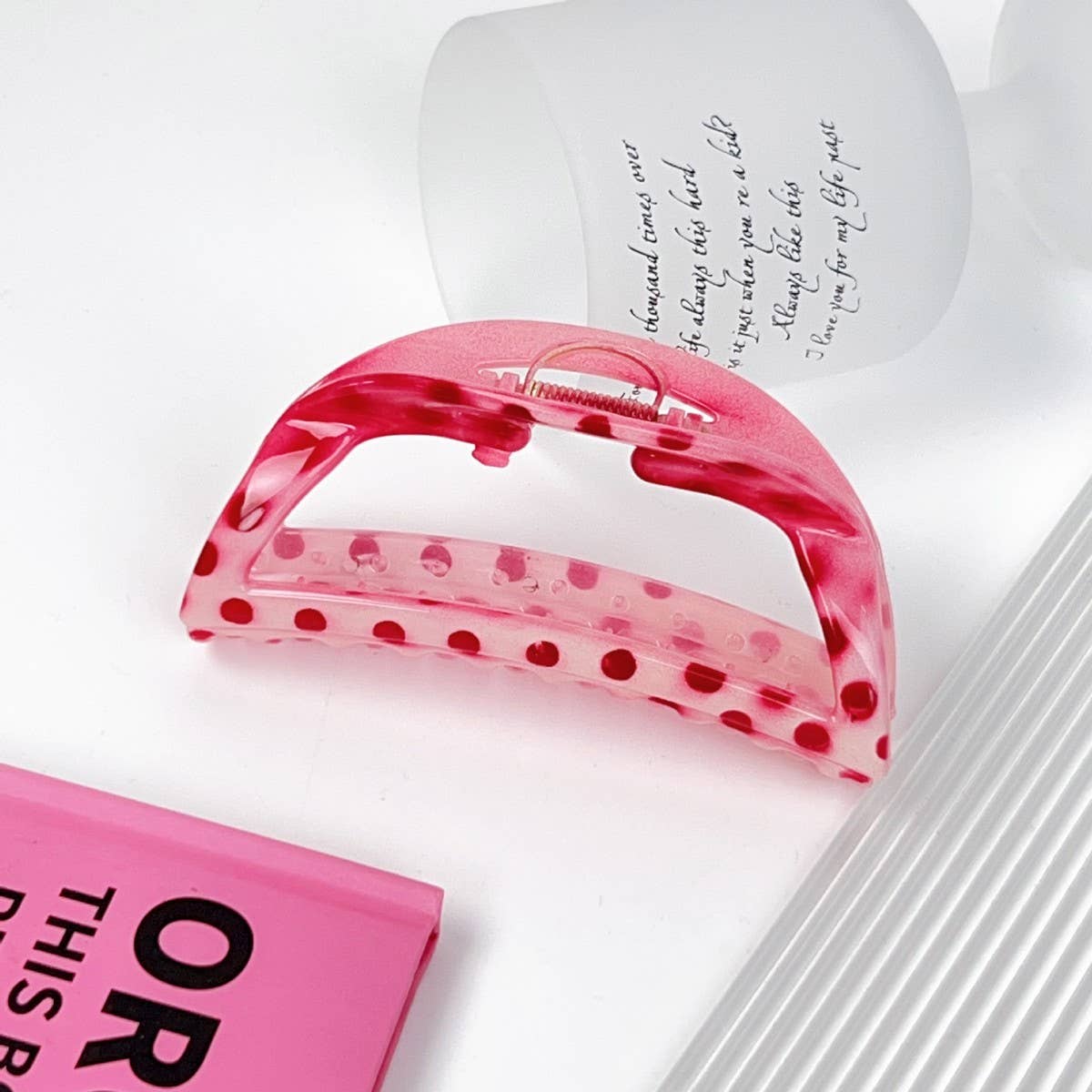 Pink polka dot hollow hairpin, simple student_CWAHA2077