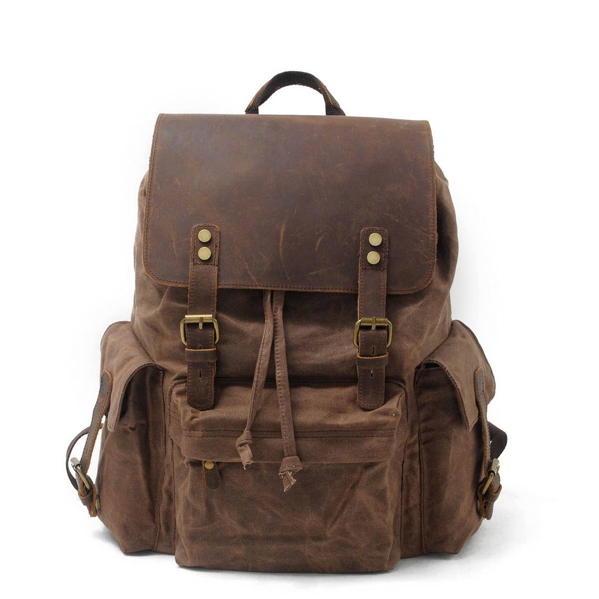 Waxed Canvas Leather Trim Travel Backpack_CWAB5524