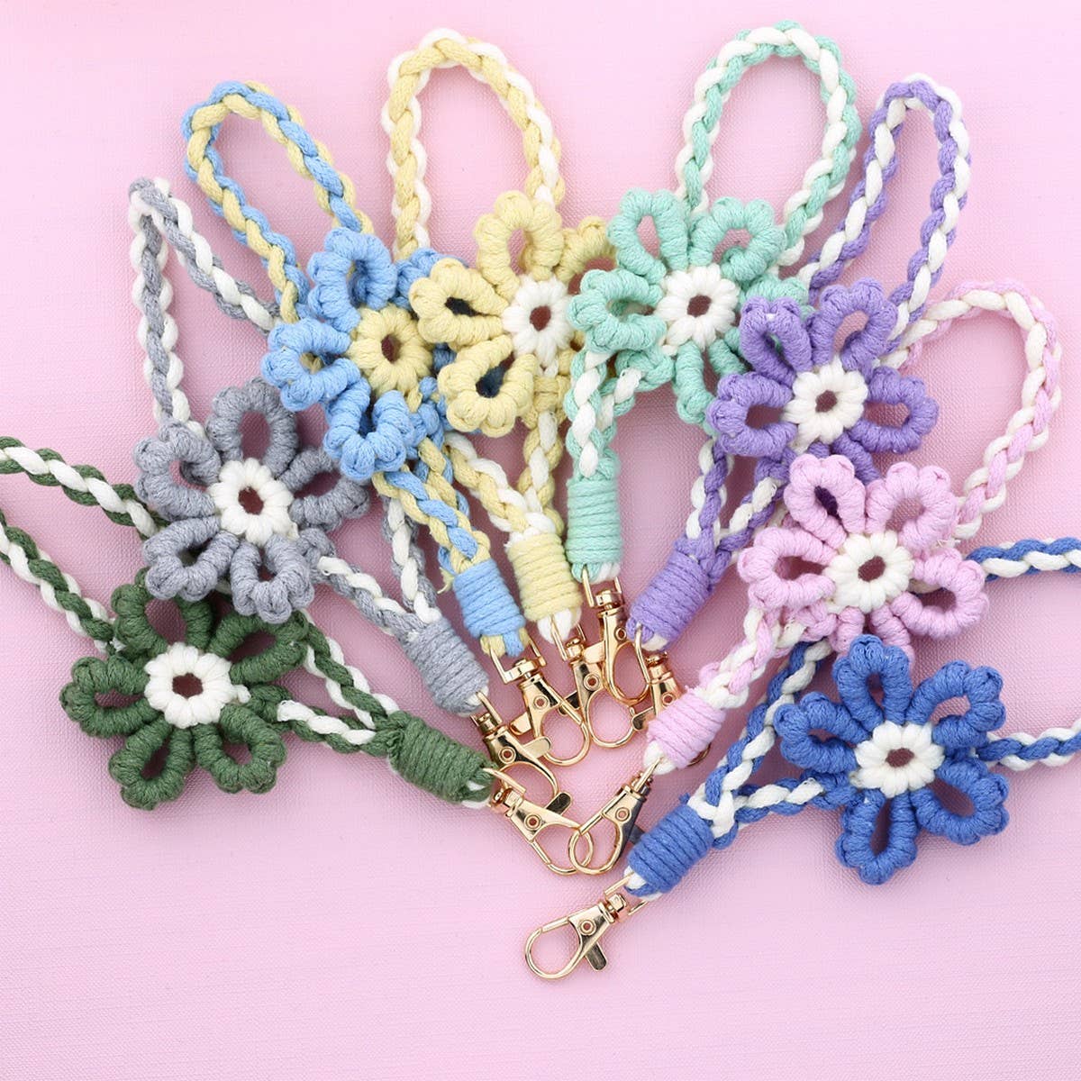 Handmade Colorful Wrist Strap Keychain with Flower_CWAB5024