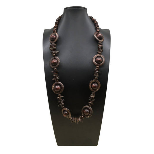 COCONUT WOOD BEAD SINGLE LAYER SWEATER CHAIN