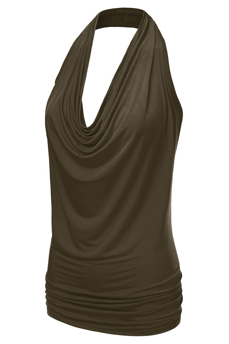 AWTHT028_Halter Neck Draped Front Open Back Top