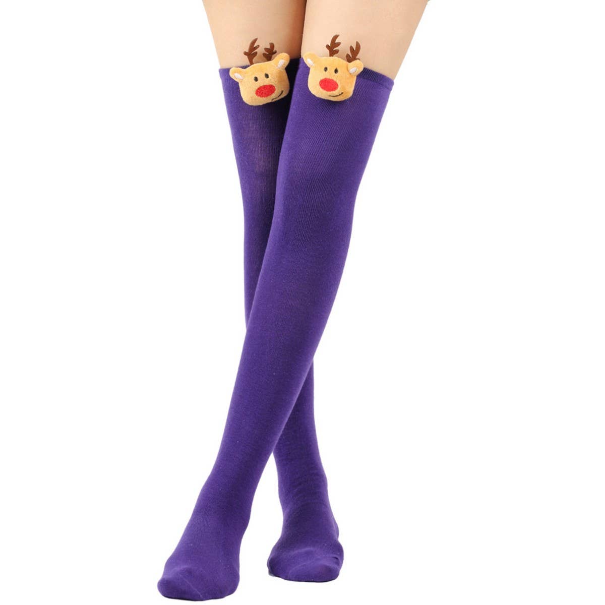 CWMS0806_Christmas Over The Knee Socks Elk Stripes