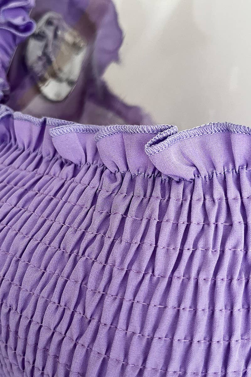 CWDMD4822_RUFFLED SQUARE NECK TRUMPET SLEEVE SWING DRESS