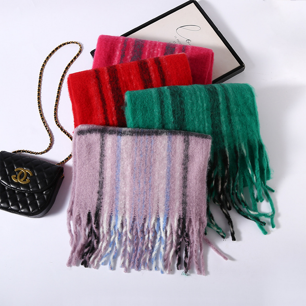 Faux Cashmere Plaid Scarf ? Thick Fringed Wrap