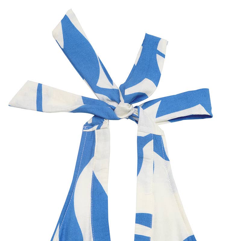 Plant print vacation-style halter-neck dress