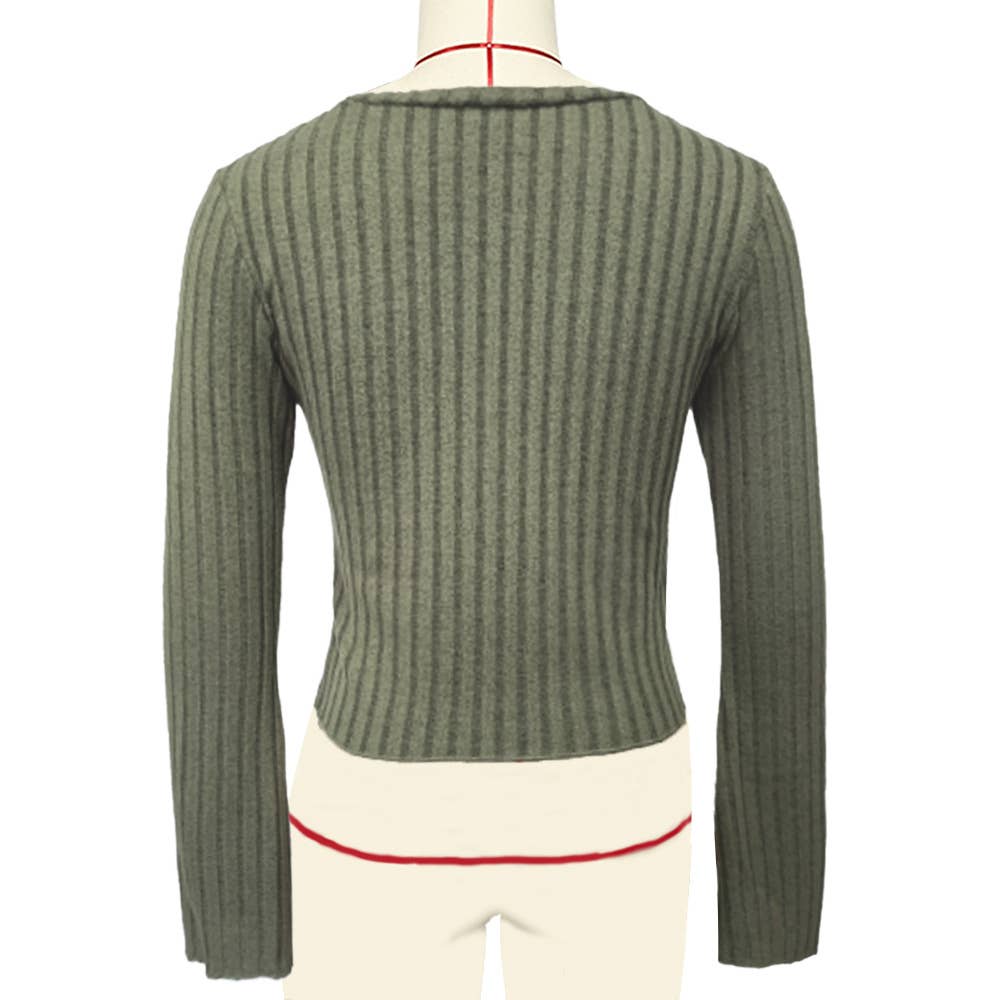 FLARED LONG-SLEEVED CREW NECK PULLOVER T-SHIRT