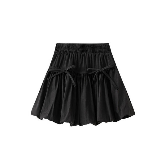 HIGH WAIST A-LINE SHORT SKIRT WITH BOW BUDS
