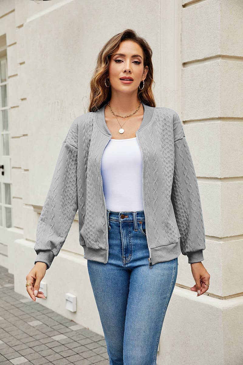 Solid-color zipper round-neck Jackets