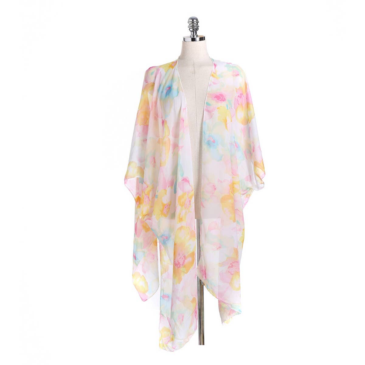 MULTICOLOR FLORAL PRINT OPEN FRONT KIMONO CARDIGAN