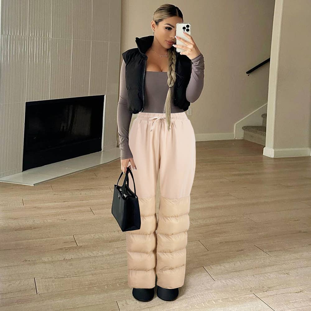 SPLICED COTTON PADDED FASHION CASUAL PANTS