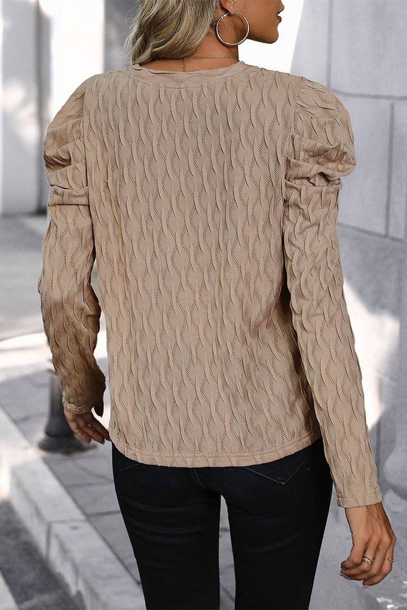 Cwttl1971_V-Neck Textured Casual Temperament T-Shirt