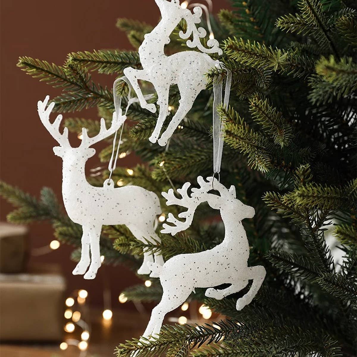 Plastic White Glitter Deer Xmas Tree Hanging Decor_CWMM9783
