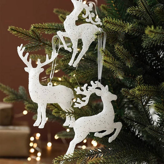 Plastic White Glitter Deer Xmas Tree Hanging Decor_CWMM9783