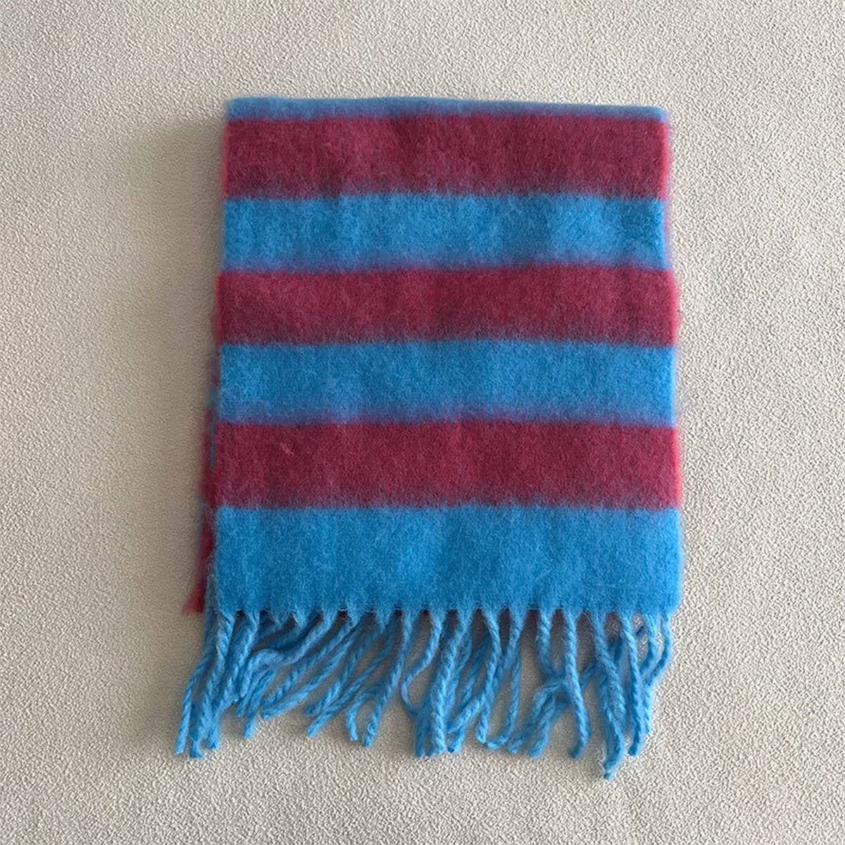 Blue-Brown Stripe Scarf - Thick Winter Wrap_CWASC2332