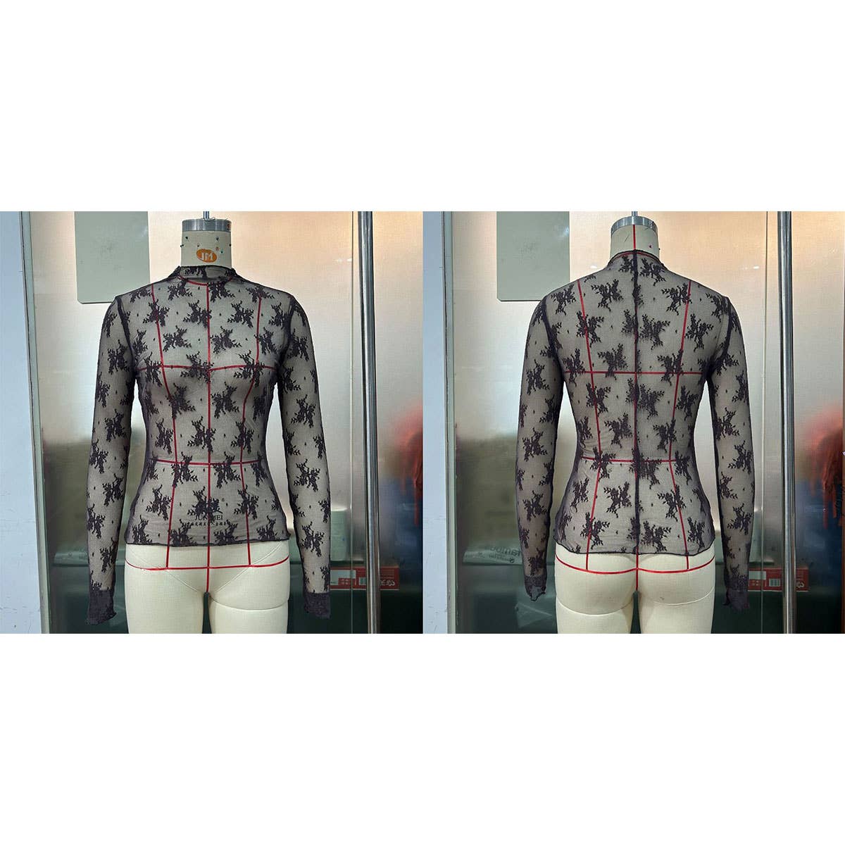 SEMI SHEER MESH LACE TOP BOTTOMING SHIRT