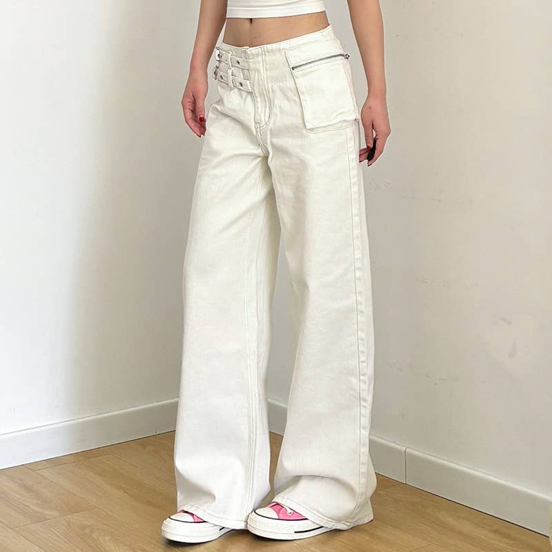 Workwear three-dimensional pocket straight pants