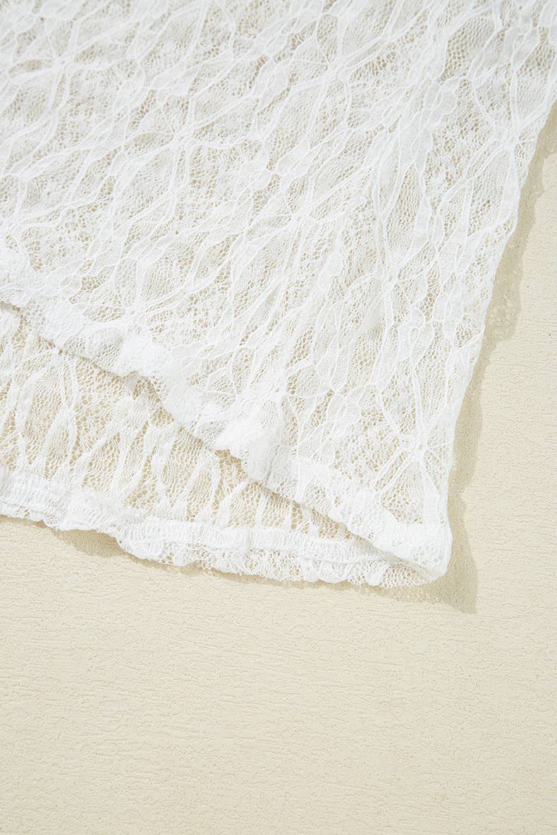 Hollowed-out semi-high-neck lace top