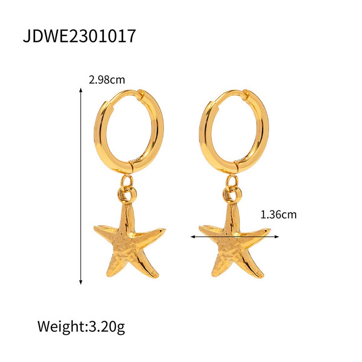 18K GOLD STAINLESS STEEL STARFISH PENDANT EARRINGS_CWASC1672