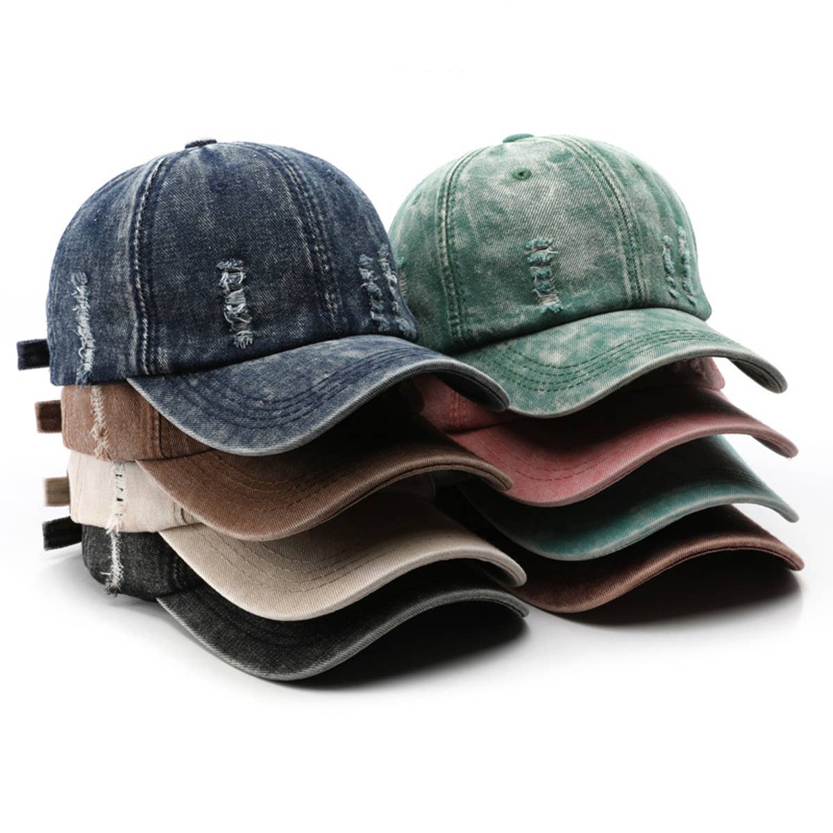 Vintage Washed Distressed Denim Baseball Cap_CWAH0896