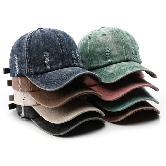 Vintage Washed Distressed Denim Baseball Cap_CWAH0896