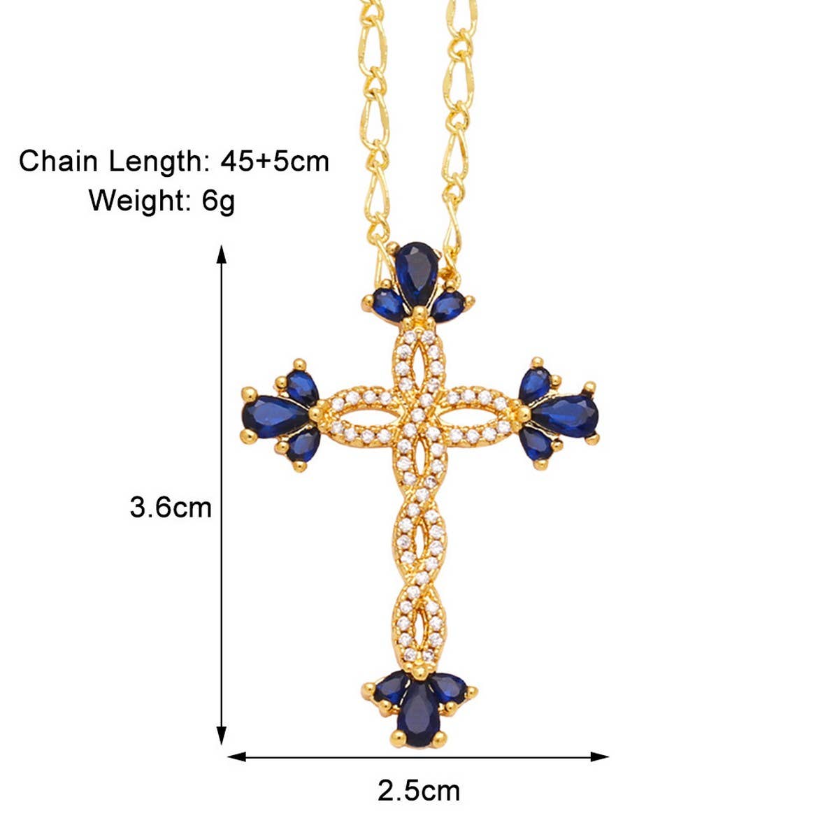 COLORED ZIRCON CROSS PENDANT NECKLACE