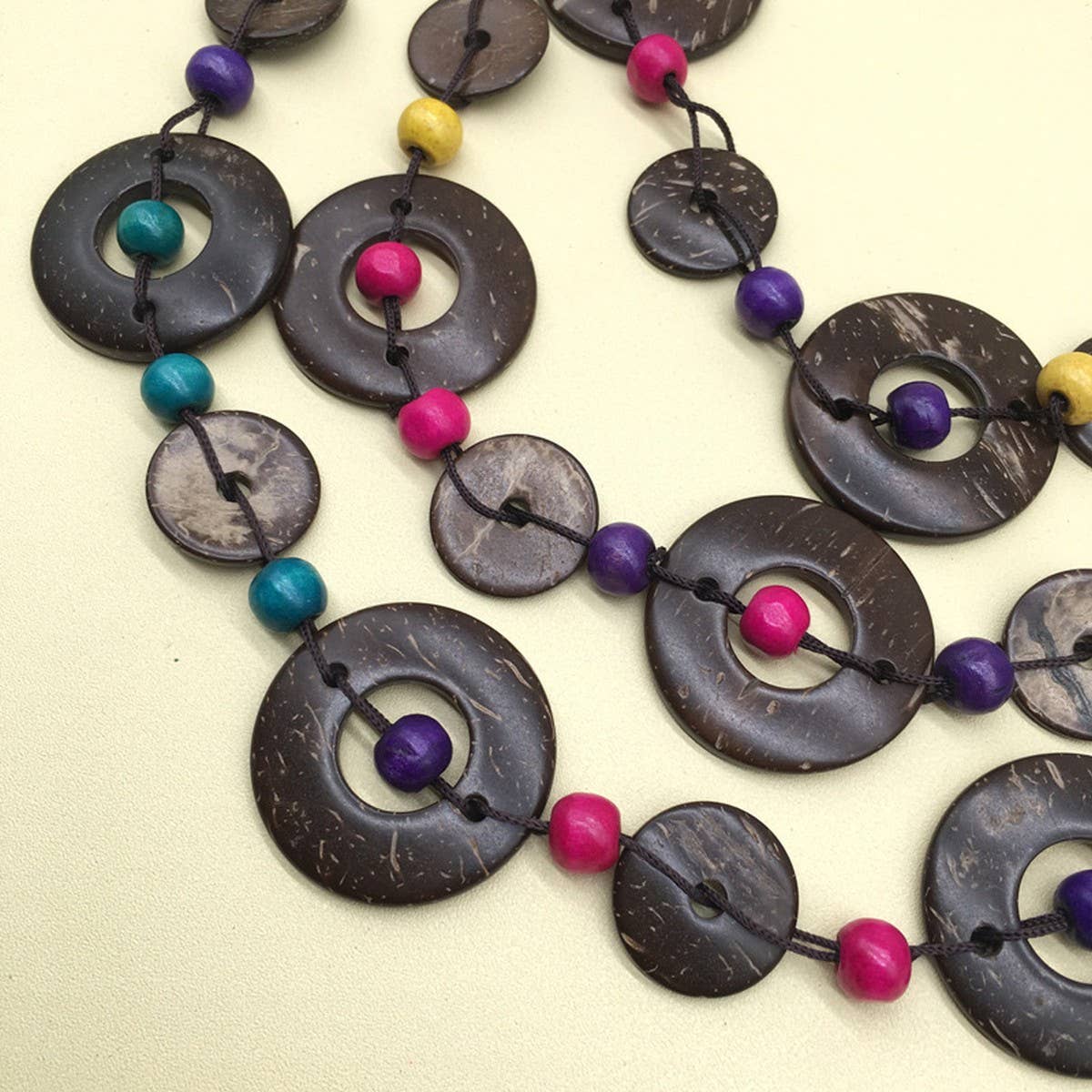 VINTAGE BRAIDED ROUND COCONUT WOOD BEAD NECKLACE