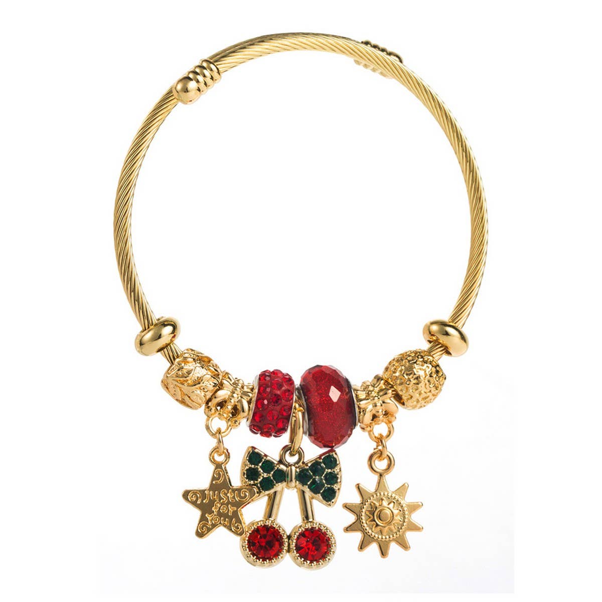 Gold Beaded Bracelet with Crystal Charms