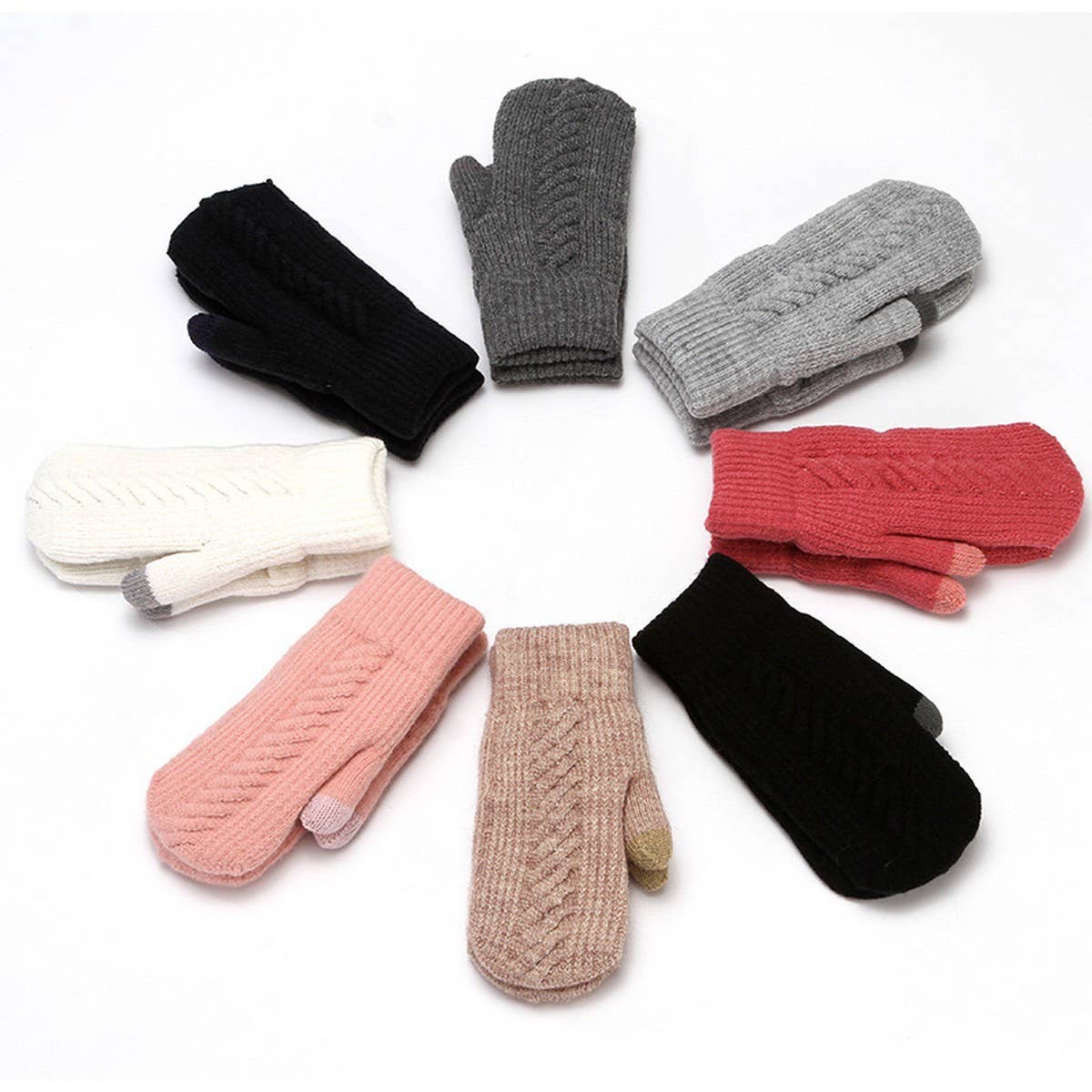 WINTER WOMEN'S CUTE THICK KNIT TOUCHSCREEN GLOVES_CWAG0271
