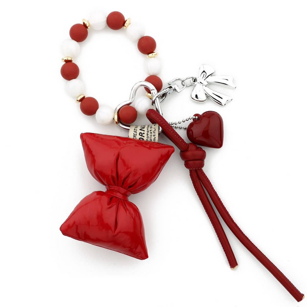 Silicone Bead Bracelet Keychain with Heart Bow_CUAB00445