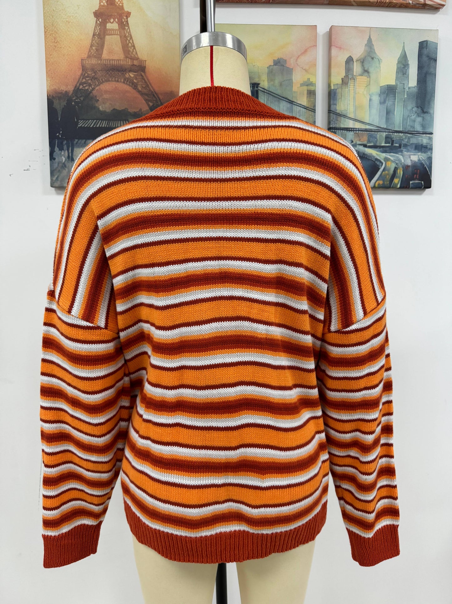 STRIPED KNIT CREWNECK PULLOVER SWEATER