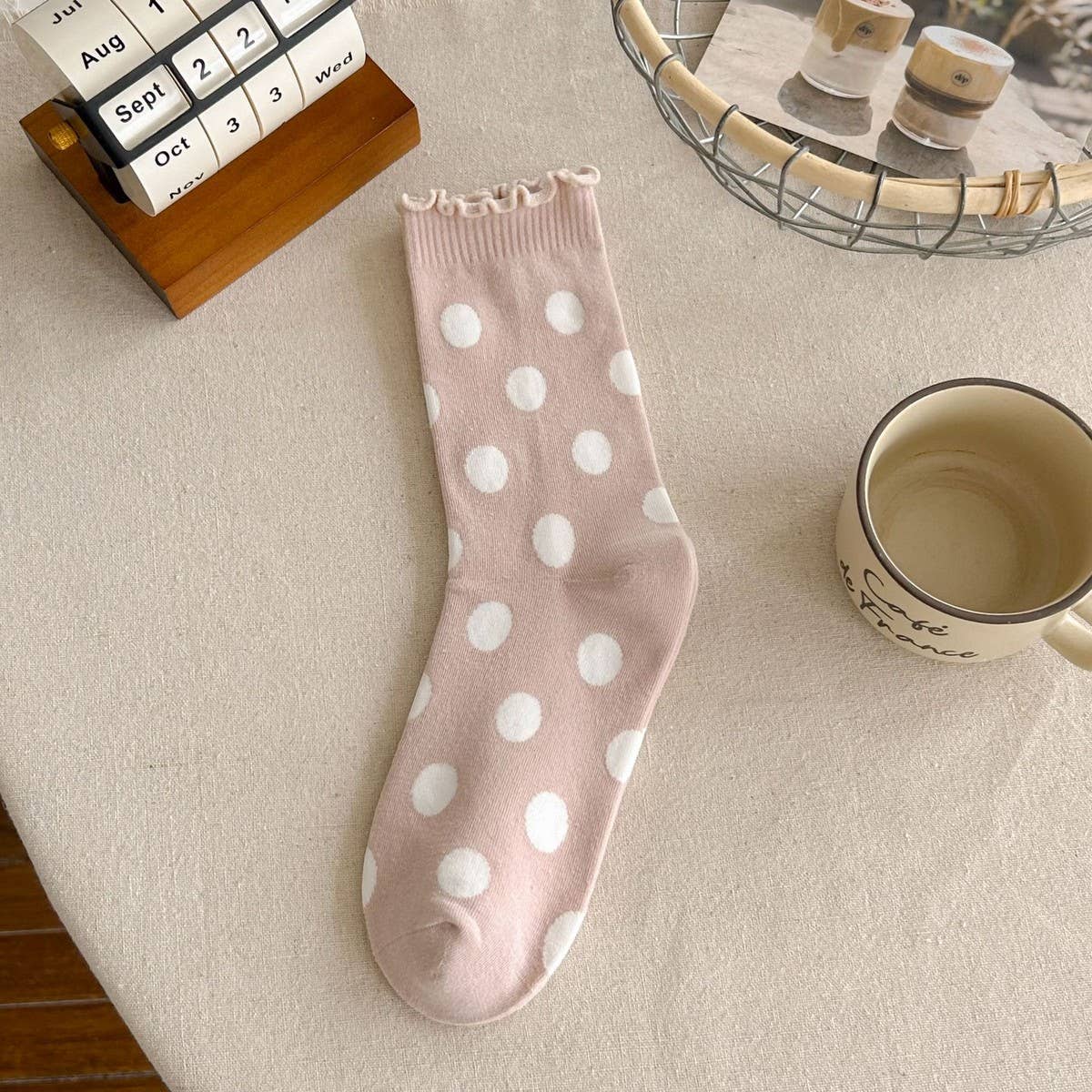 NEW COTTON CUTE LACE POLKA DOT MID-TUBE SOCKS