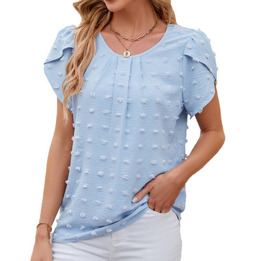 Jacquard solid color short sleeved chiffon shirt