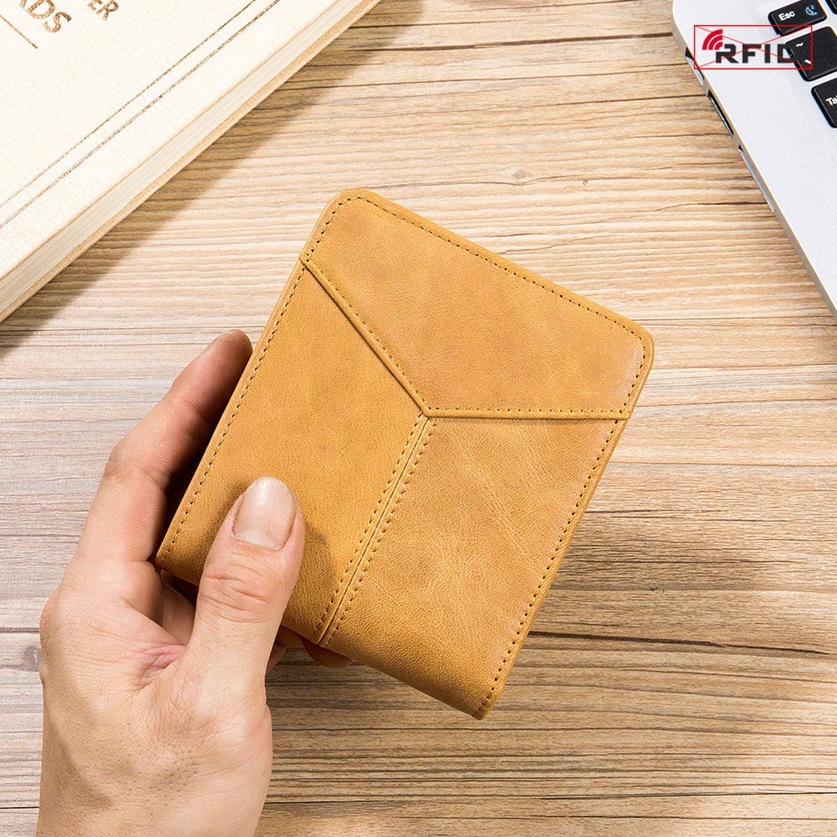 ANTI-THEFT BRUSHED COWHIDE SHORT LEATHER WALLET_CWAB3788