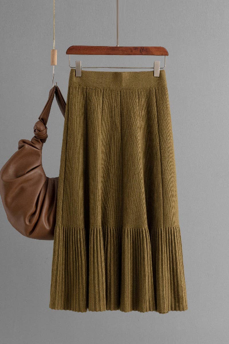 CWBMS00485_HIGH WAIST SOLID KNIT PLEATED MIDI SKIRT