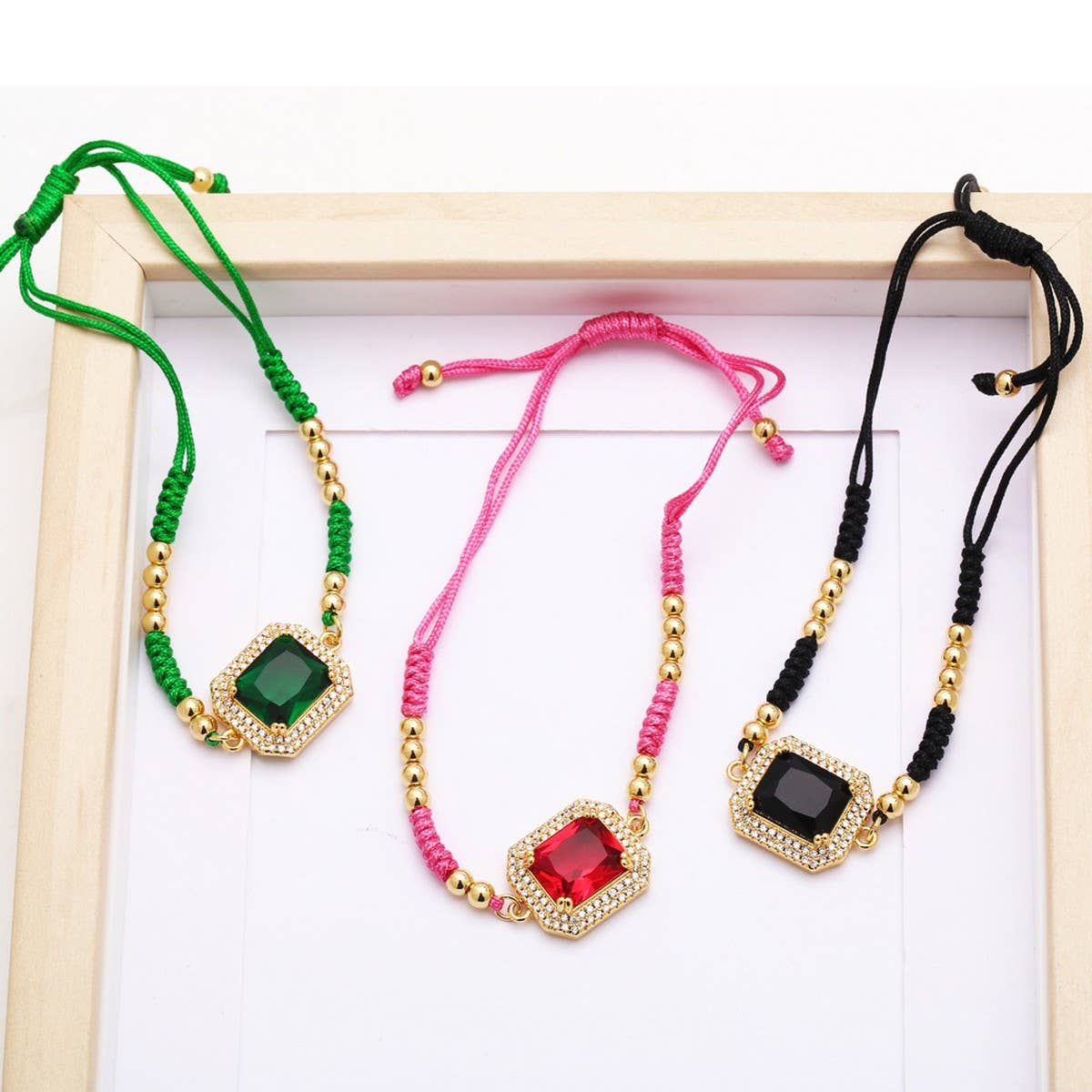 BOHEMIAN COLORED ZIRCON GEOMETRIC SQUARE BRACELET_CWAJE1041