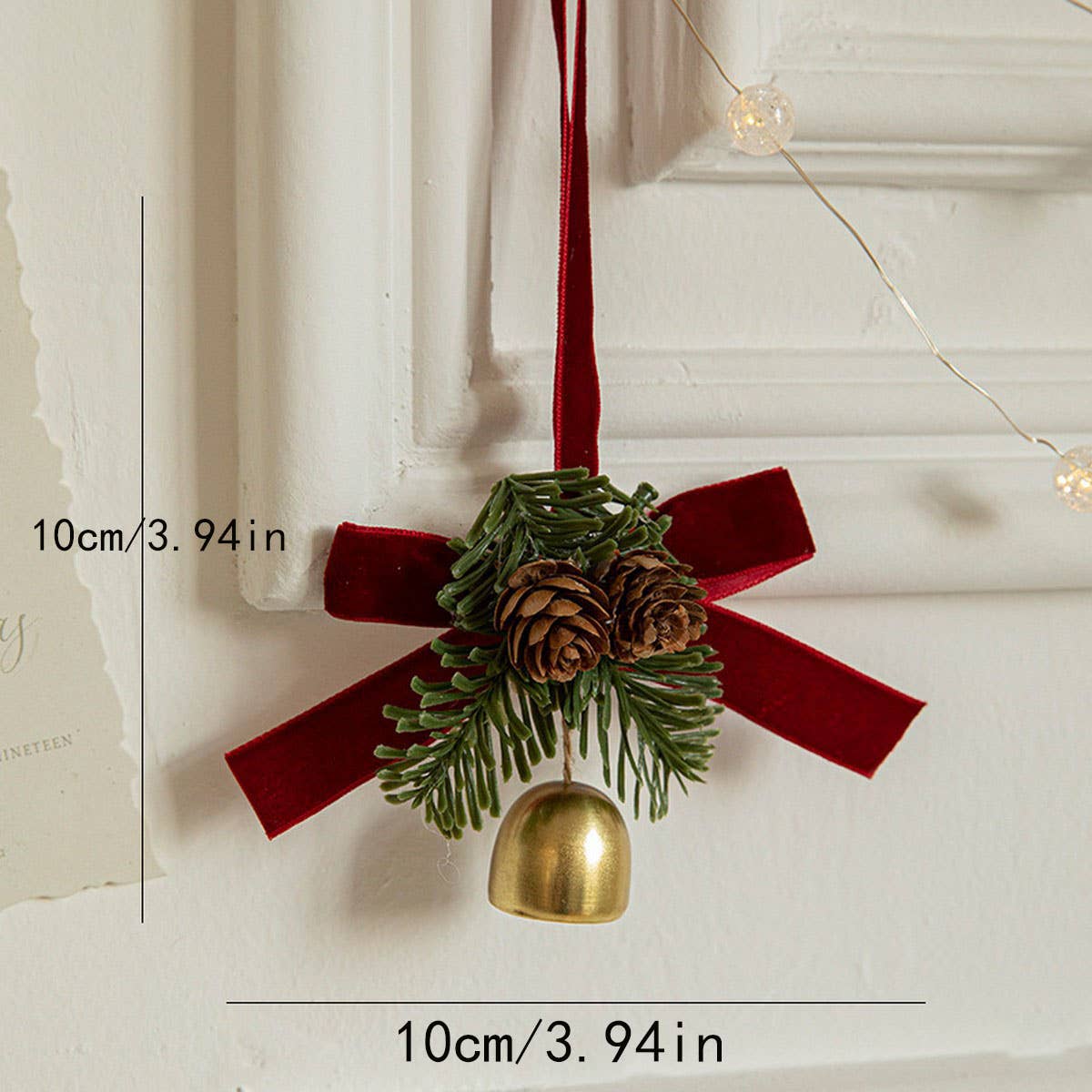 CWMM10369_CHRISTMAS RED VELVET BOW BELL ORNAMENTS DECOR