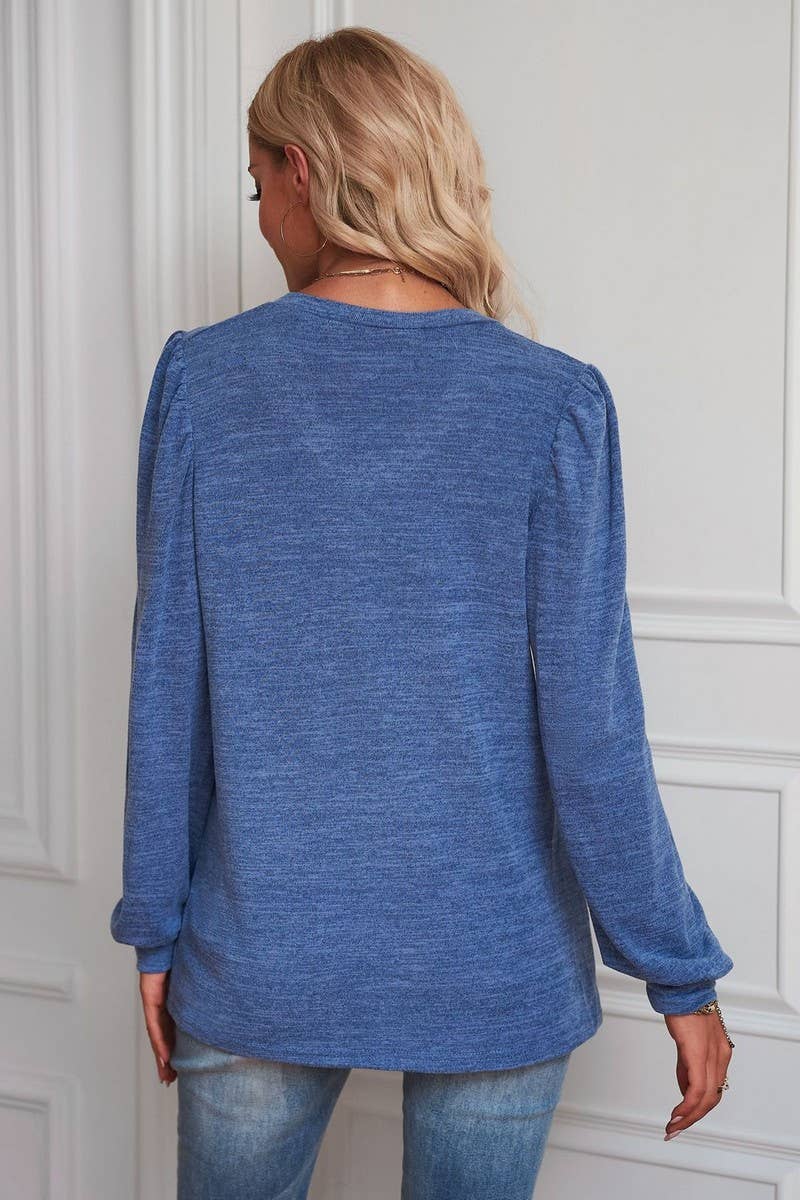 WOMEN PUFF SLEEVE V NECK BLOUSE_CWTBLL0576