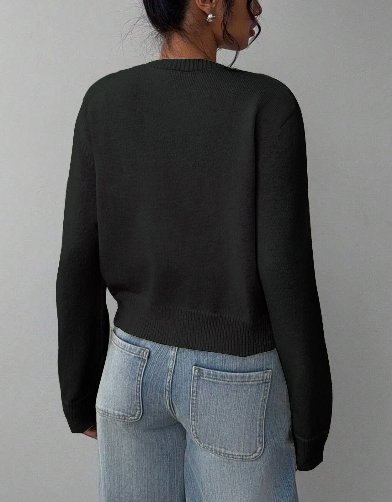 Thin,round-neck,single-breasted short cardigan