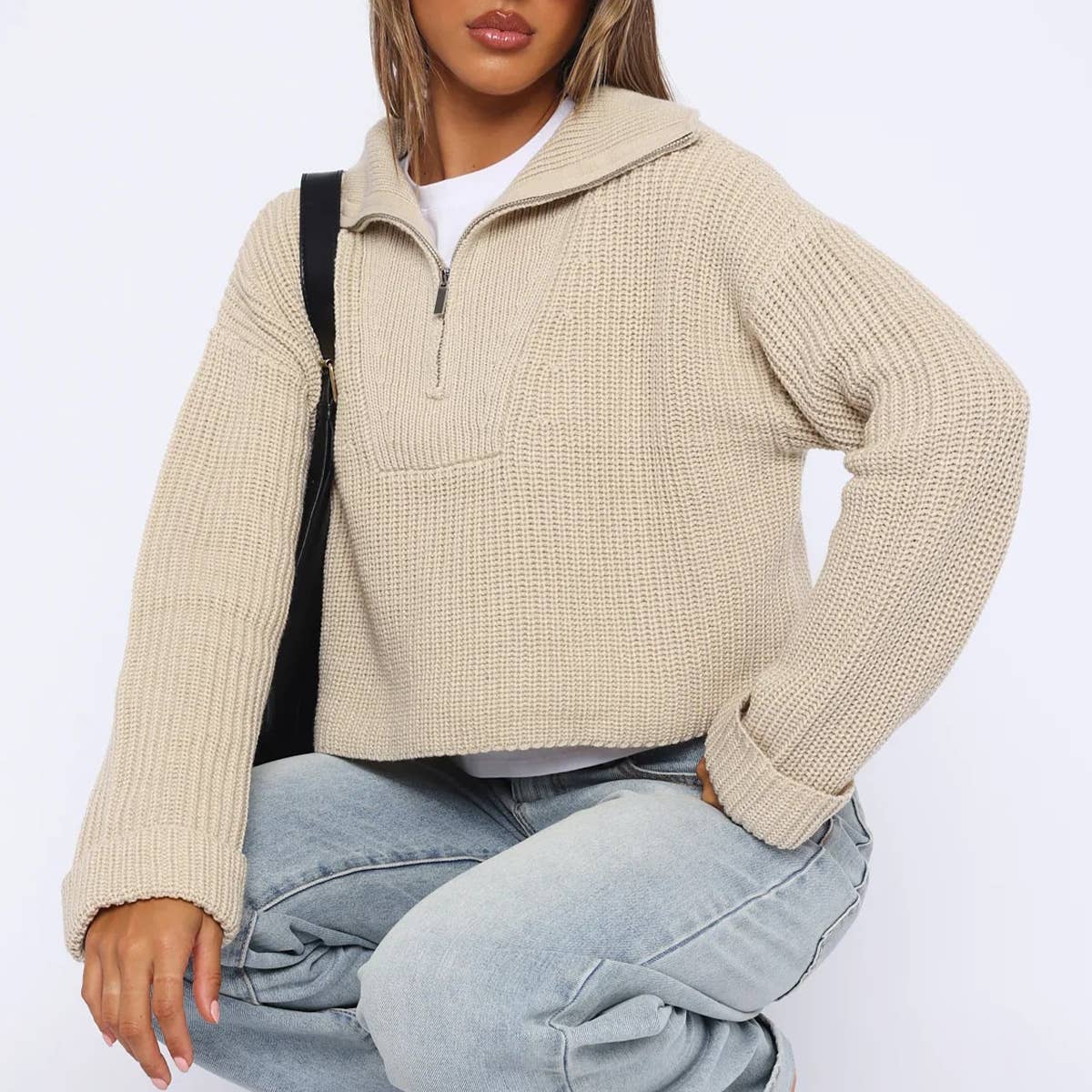 SOLID COLOR LONG SLEEVE STREET STYLE  SWEATER