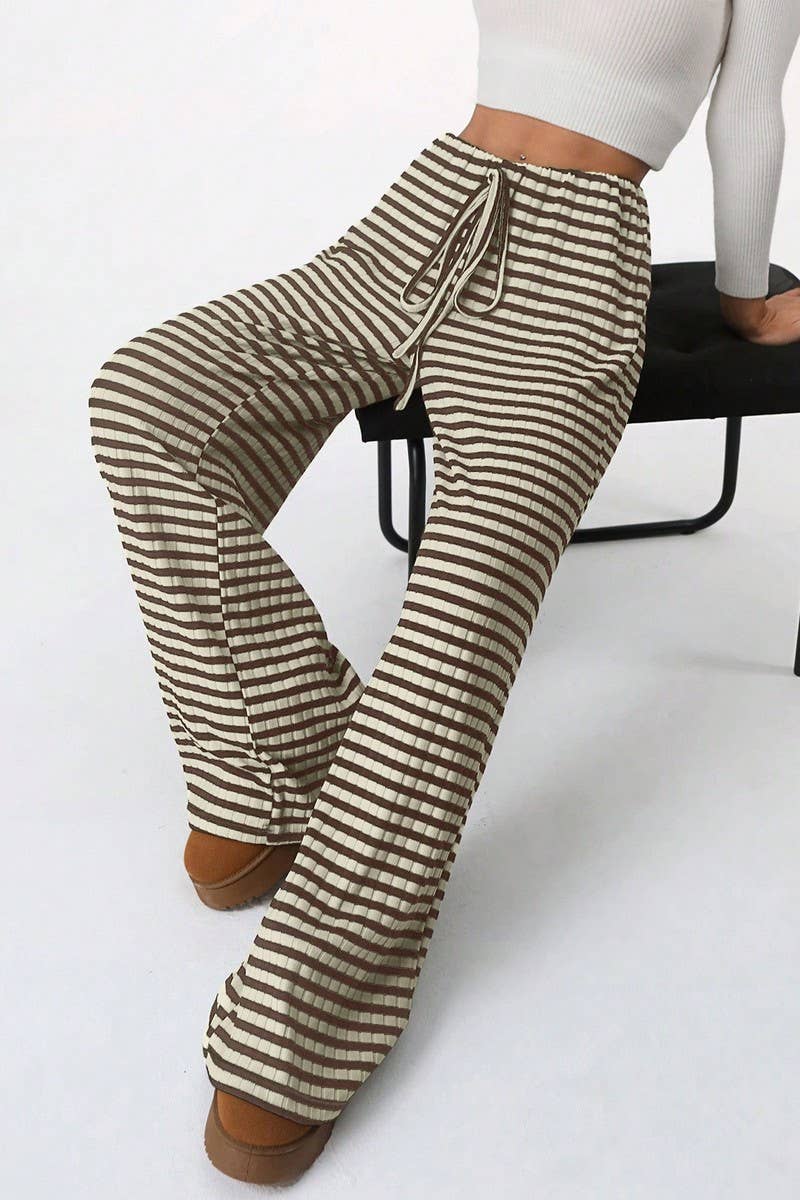 CWBLP1991_CASUAL STRIPED SOLID ELASTIC STRAIGHT PANTS