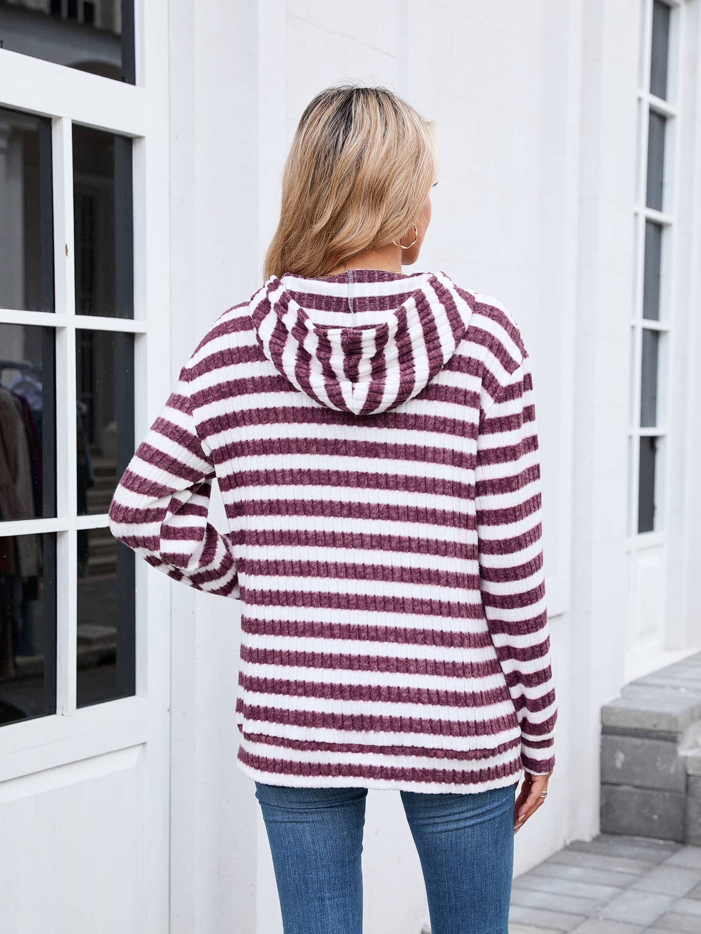 Striped hooded loose long-sleeved sweatshirt