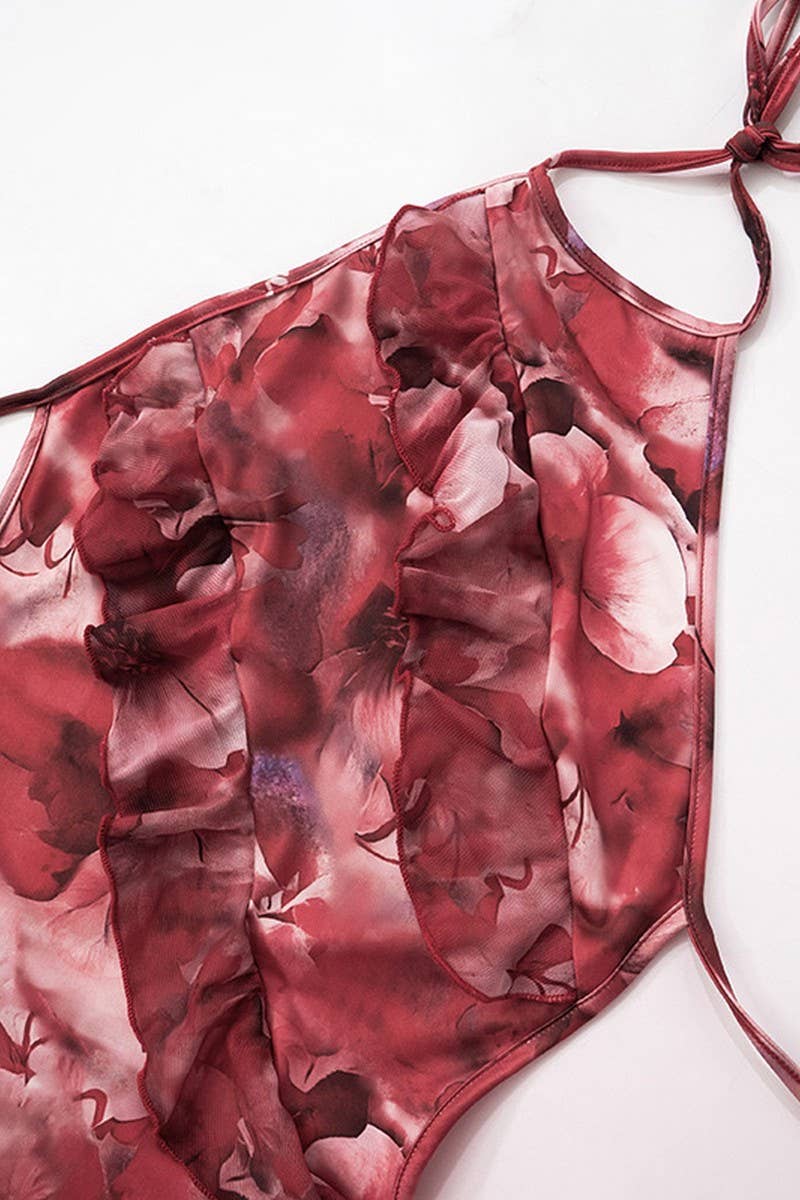 CWDSD10502_HALTER NECK RUFFLE TRIM BODYCON DRESS