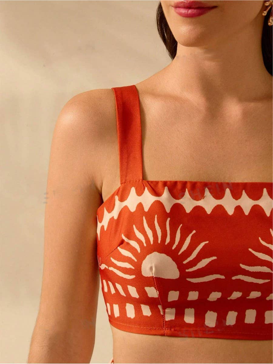 Printed short halter top fitted ultra maxi suit