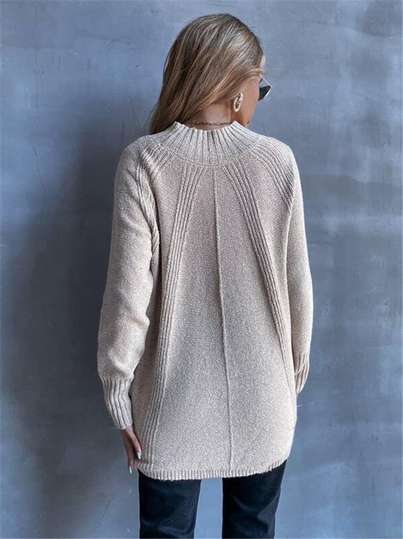 Versatile slit knitted long-sleeved sweater