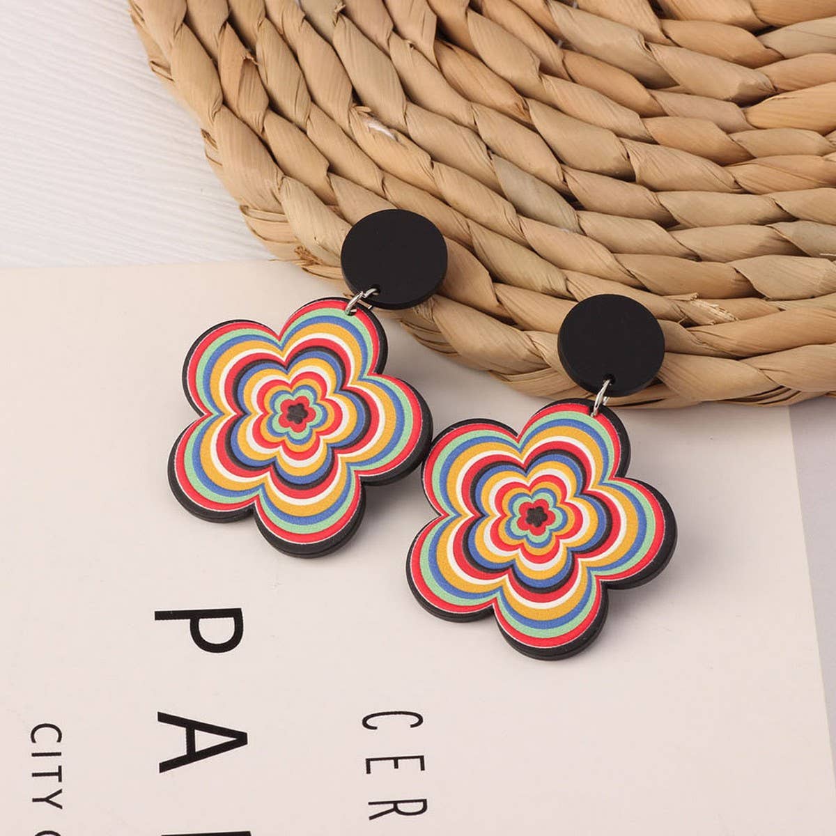 SWEET GIRL COLORFUL FLOWER ACRYLIC EARRINGS