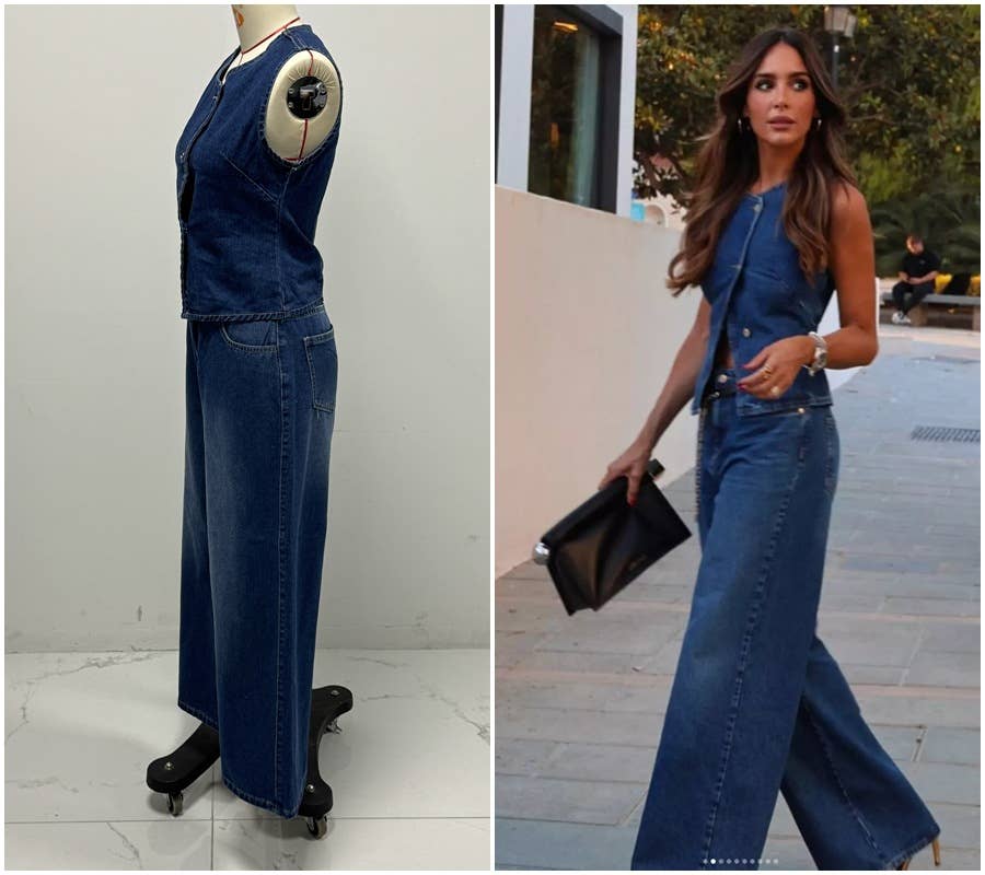 Sleeveless vest & wide-leg denim set