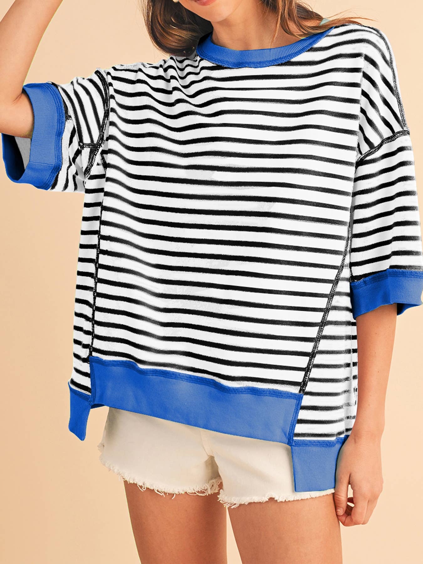 STYLISH STRIPED IRREGULAR TOP WITH COLOR MATCHING
