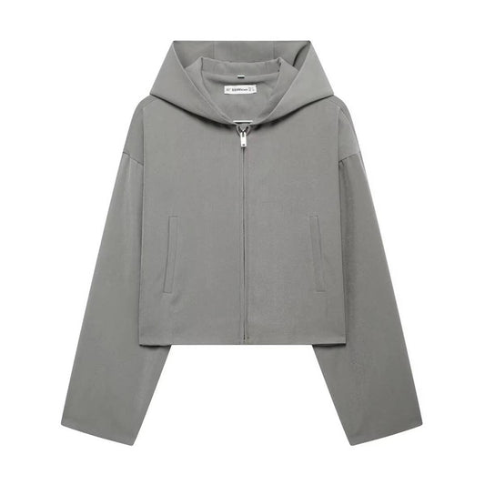 SOLID COLOR HOODED JACKET ZIPPER COAT