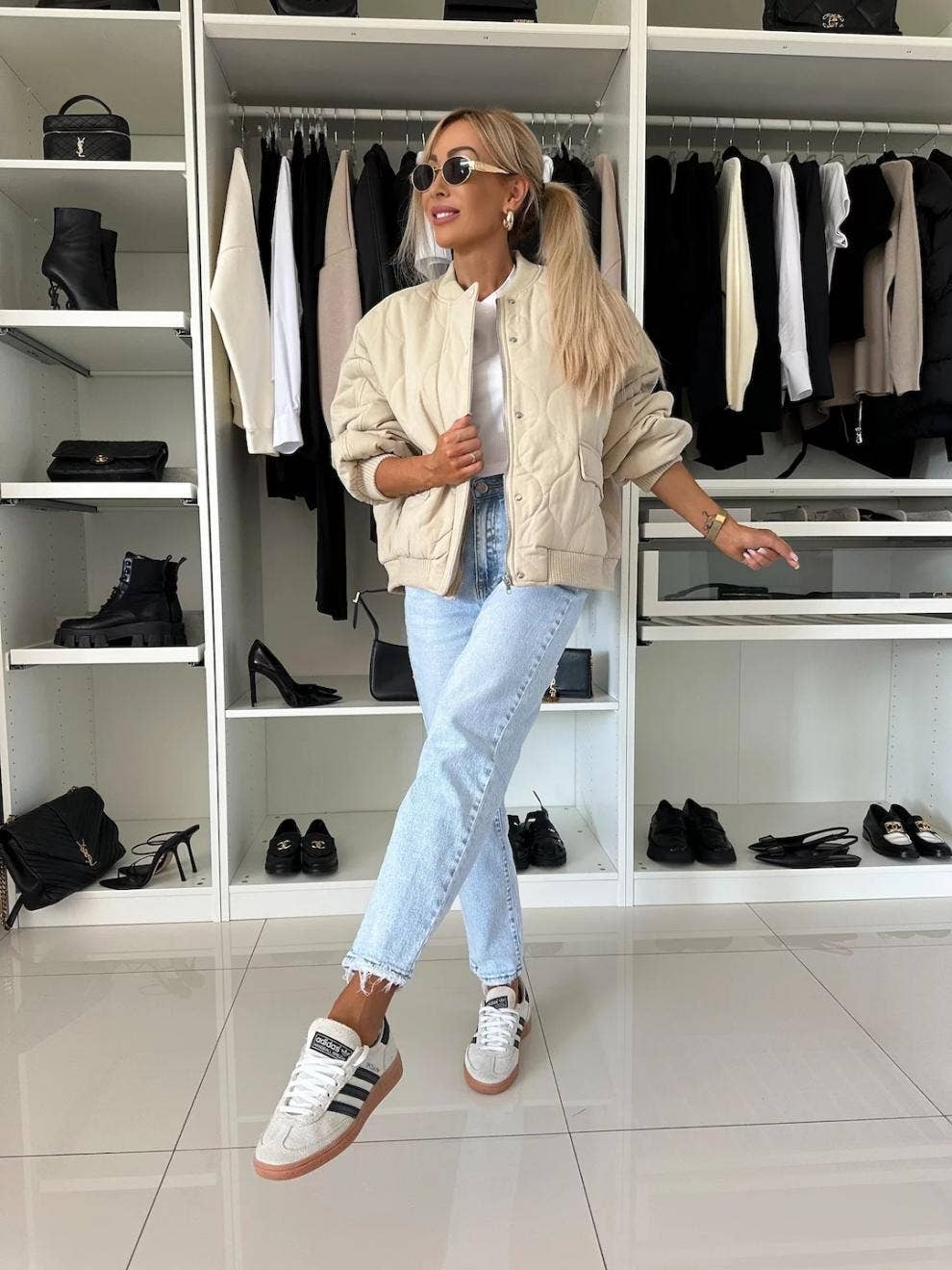 Solid-colored long-sleeved cotton-padded jacket