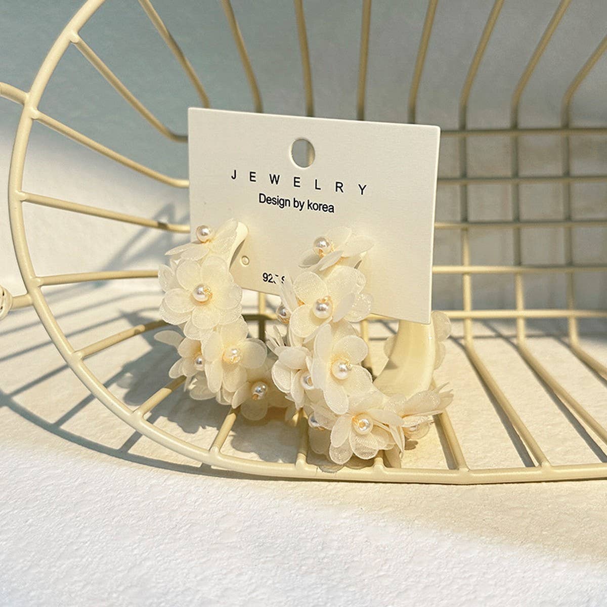 Handmade Pearl Flower C-Shaped Earrings